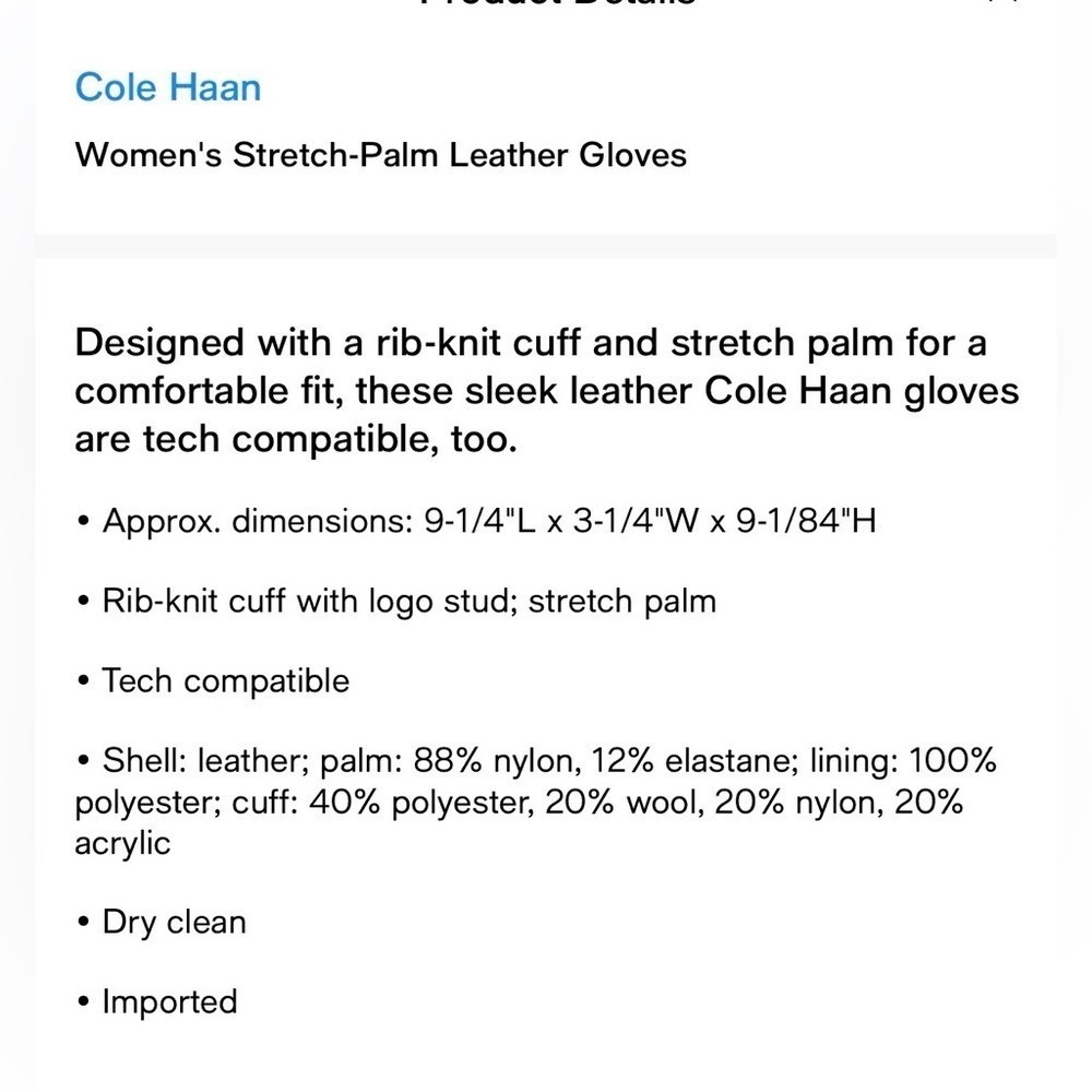 Cole Haan Womens Black Leather Stretch Palm Tech Gloves Rib Knit Cuff Large L - Picture 2 of 6